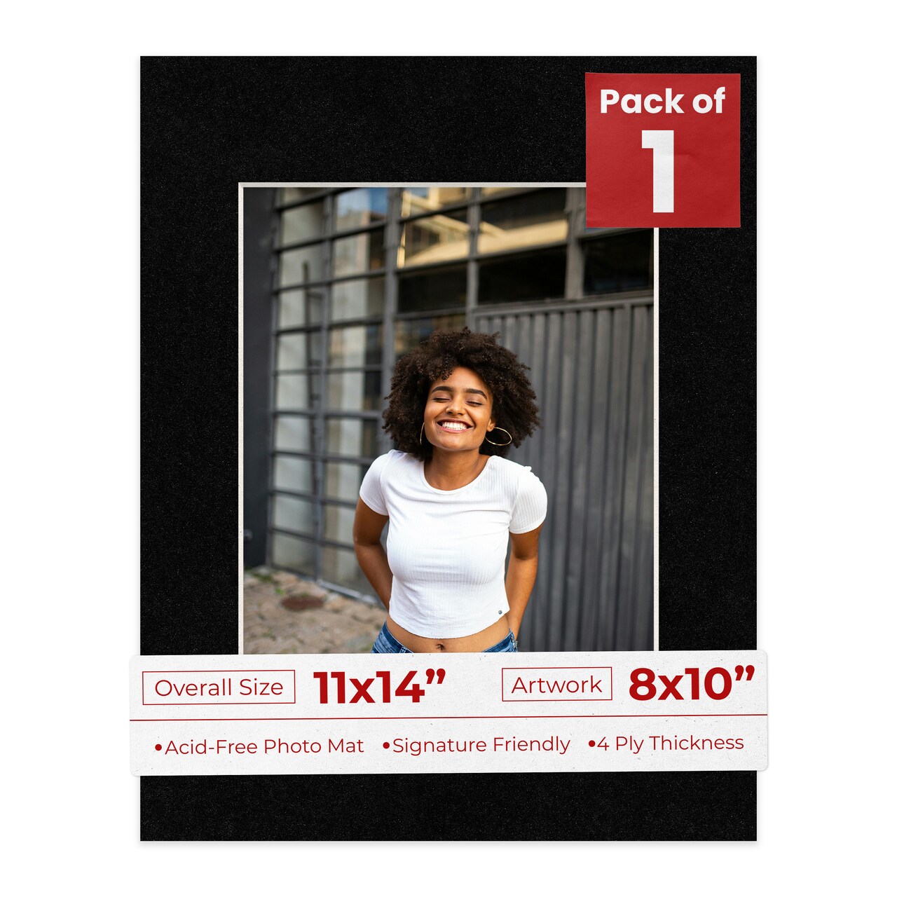 Black with Black Core Mat Board for 11x14 Frames - Fits 8x10 Photos